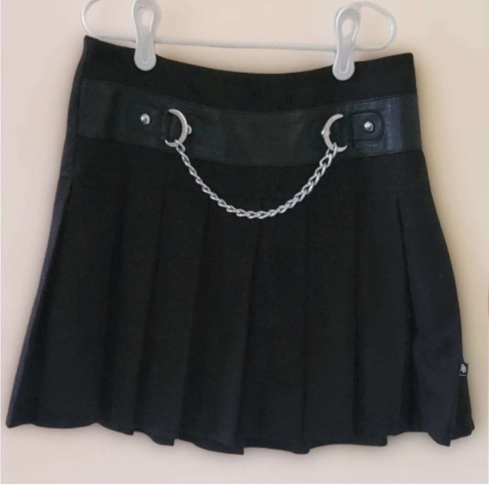 Royal Bones Black Pleated Mini Skirt with Chain Detail